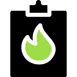 Stylised green flame icon on a black background